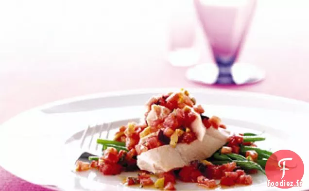 Poulet Poché aux Tomates, Olives et Haricots Verts