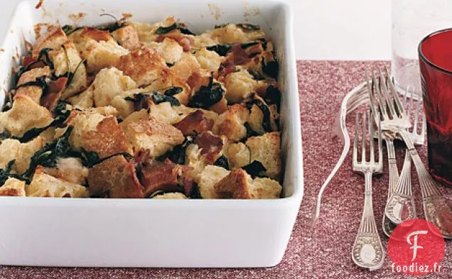 Pouding au Pain Roquette, Bacon et Gruyère