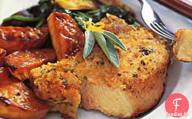 Côtelettes de Porc Cuites au Four avec Croûte de Parmesan-Sauge