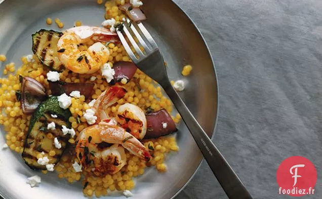 Crevettes et Légumes grillés au Couscous aux Perles