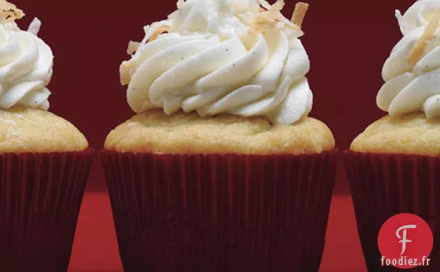 Cupcakes à la Gousse de Vanille et à la Noix de Coco avec Glaçage à la noix de coco
