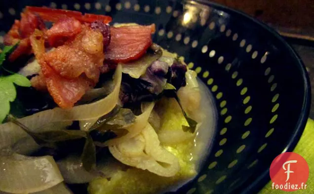 Poireaux Braisés Et Fenouil Au Bacon Et Polenta