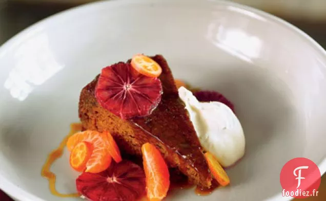 Pouding au Caramel Collant à l'Orange Sanguine, à la Mandarine et à la Crème Fraîche Fouettée