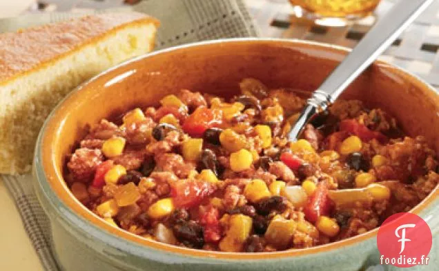 Chili aux Haricots Noirs, Maïs et Dinde