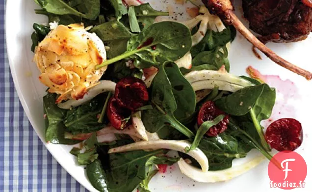 Mesclun et Salade de Cerises au Fromage de Chèvre Chaud