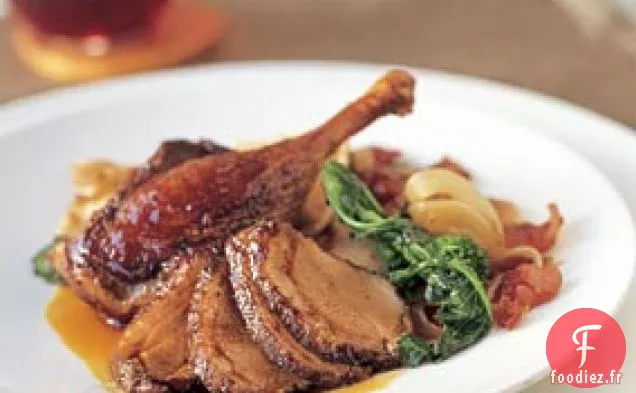 Canard aux Cinq Épices avec Raviolis à la Courge Musquée et Rabe au Brocoli