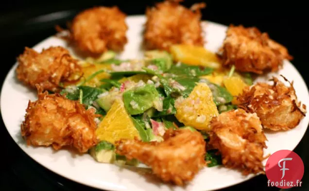 Salade De Crevettes À La Noix De Coco Et Orange Asiatique Et Épinards À L'Avocat