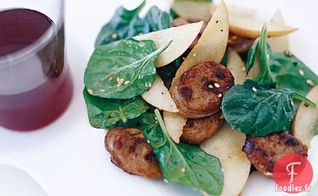 Salade Asiatique d'Épinards à la Saucisse et aux Poires