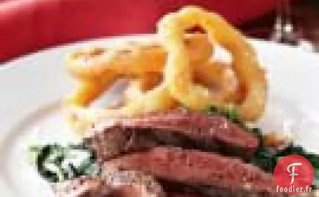 Steaks Plats Grillés, Rondelles d'Oignon à la Semoule et Truffe Crémeuse