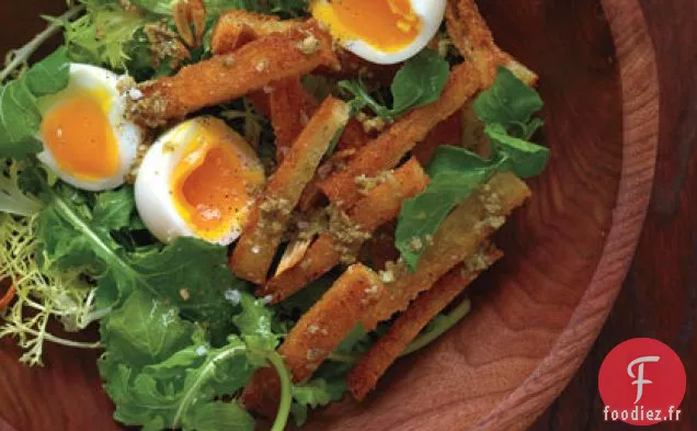 Œufs à la coque avec Croûtons chauds et Légumes verts