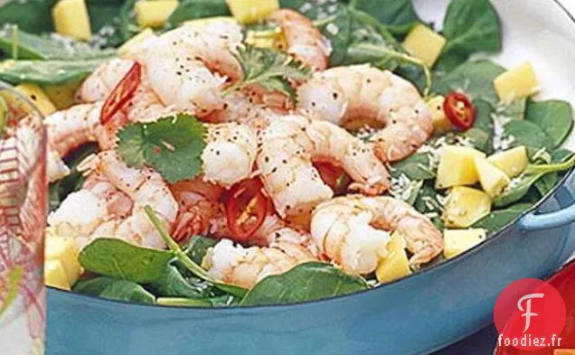 Salade De Crevettes Et Épinards Avec Vinaigrette Au Miel Et Au Citron Vert