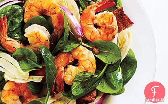 Salade de Fenouil et Épinards aux Crevettes et Vinaigrette Balsamique