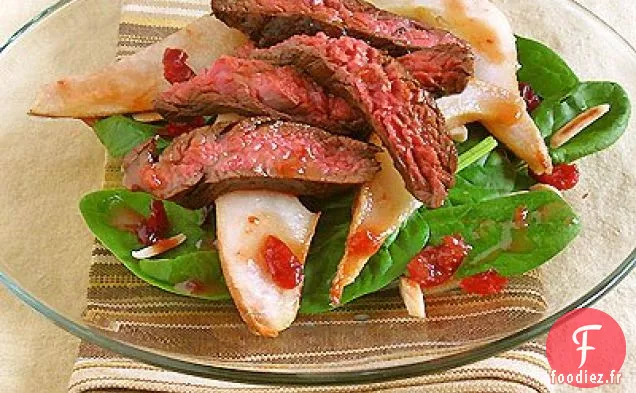 Salade D'Épinards D'Hiver Aux Poires Rôties, Steak De Flanc Et Séché