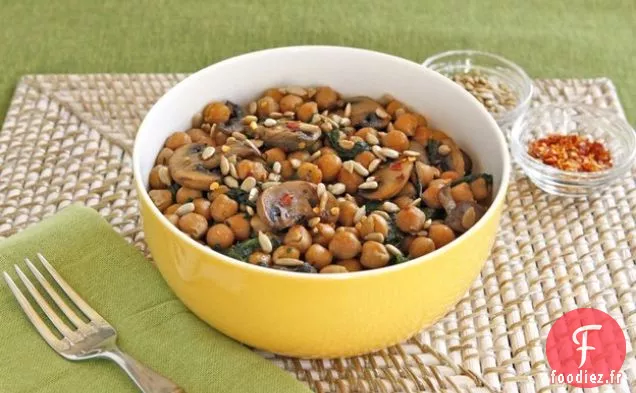 Sauté aux Pois Chiches, Épinards et Champignons