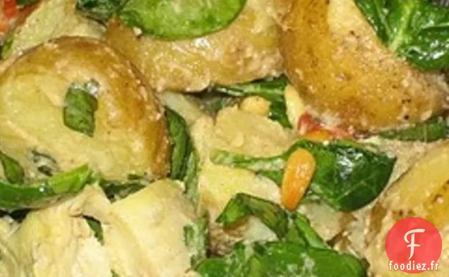 Salade Tiède De Pommes De Terre Et D'Épinards Avec Vinaigrette Aux Pignons De Pin