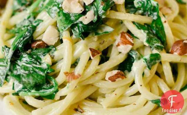 Spaghetti Au Mascarpone, Citron Meyer, Épinards Et Noisettes