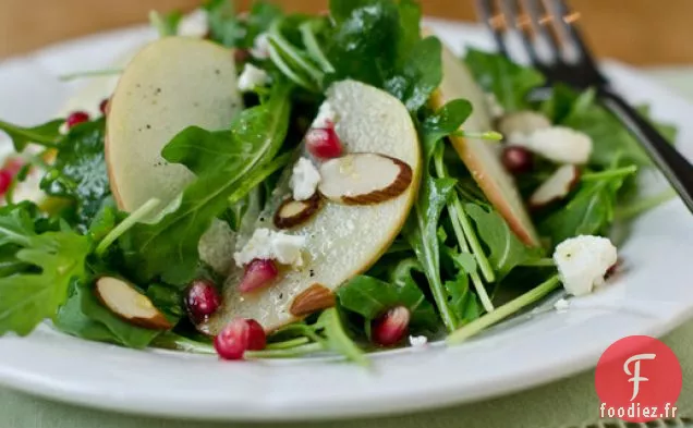 Salade de Roquette, Pomme et Grenade avec Vinaigrette au Cidre et au Miel