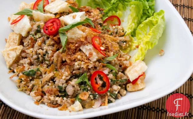 Larb de Porc (Salade Thaïlandaise avec du Porc, des Herbes, du Piment et de la Poudre de Riz grillé)