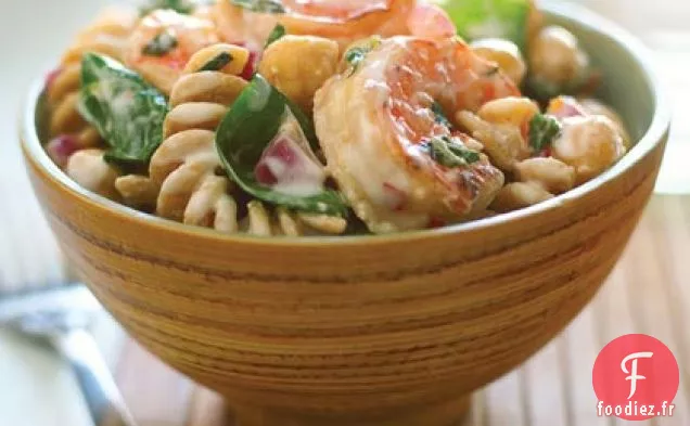 Salade de Pâtes entières aux crevettes, au citron et aux Épinards