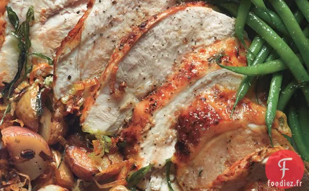 Poitrine de Dinde Rôtie avec Pommes de Terre, Haricots Verts et Sauce à la Moutarde