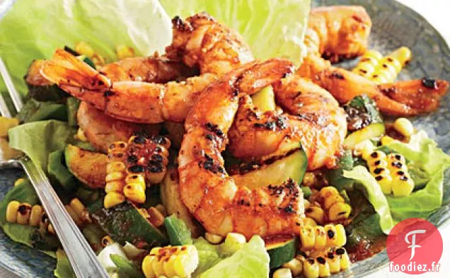 Salade de Crevettes BBQ, Maïs et Courgettes