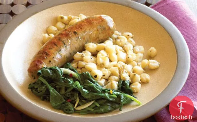 Saucisse à l'Hominy et aux Épinards