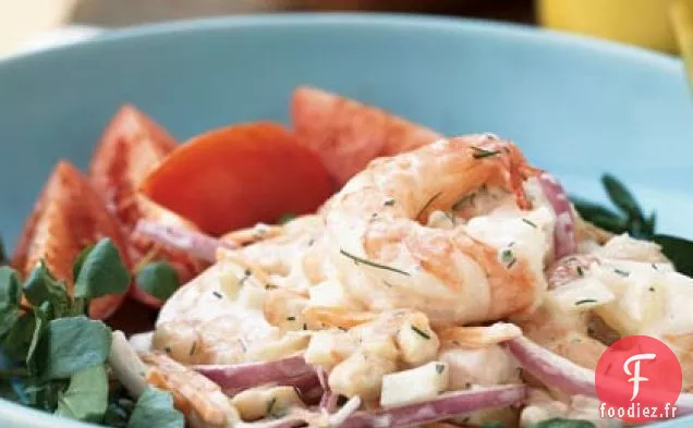 Salade de Crevettes et Haricots Blancs avec Vinaigrette Crémeuse au Citron et à l'Aneth
