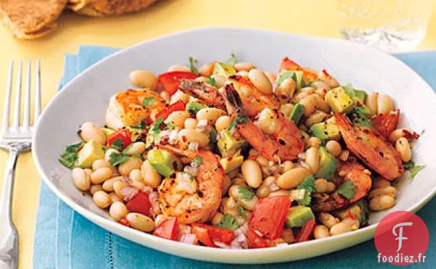 Salade de Crevettes Rôties, Avocat et Haricots Blancs
