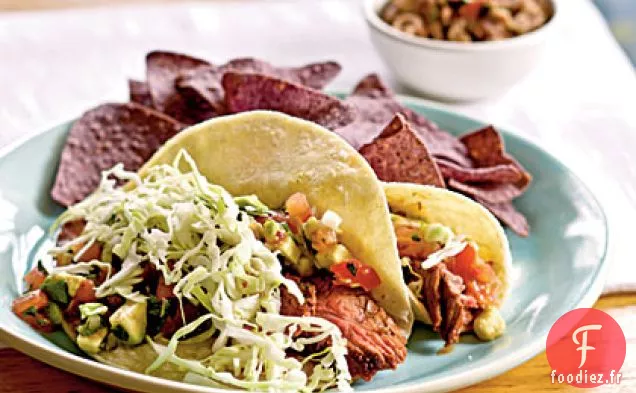 Steak de Flanc Grillé Tacos Mous avec Salsa Avocat-Citron Vert