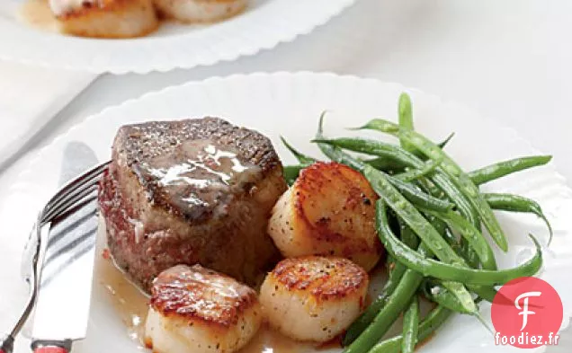 Steak et Pétoncles Sauce au Beurre et au Champagne