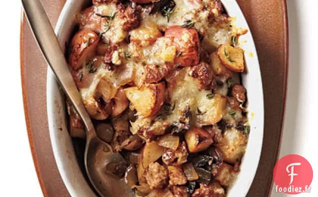 Saucisse de Dinde, Gratin de Champignons et Pommes de Terre