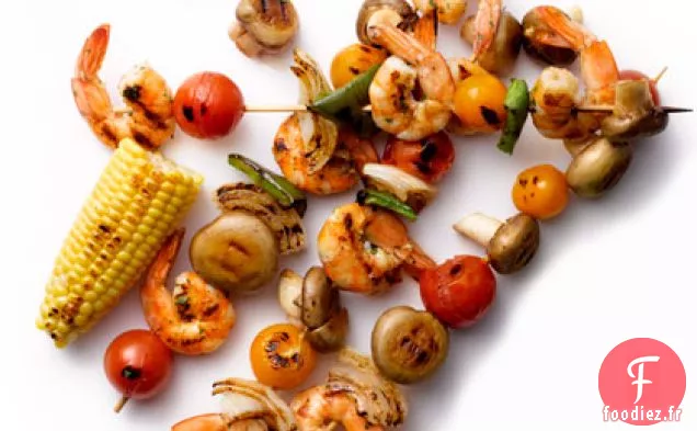 Brochettes de Crevettes et Légumes Grillées