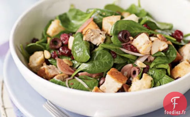 Salade de Pain aux Canneberges, aux Épinards et au Poulet