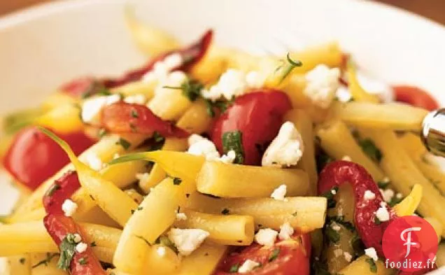 Haricot de Cire, Poivre Rôti et Salade de Tomates au Fromage de Chèvre