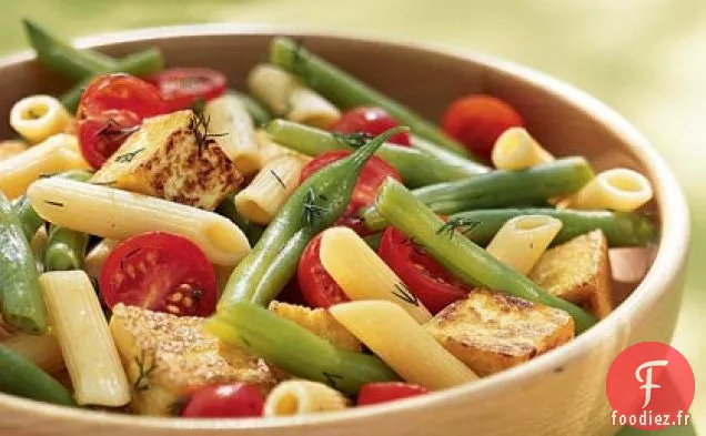 Penne, Tofu Croustillant et Salade de Haricots Verts