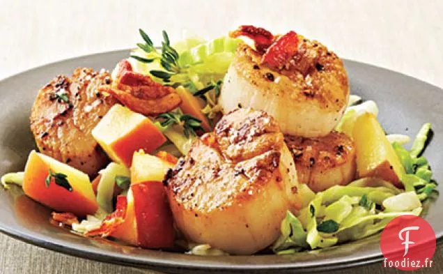 Pétoncles poêlés au Bacon, au Chou et à la pomme