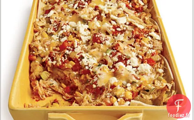 Casserole de Poulet Mexicain avec Salsa de Tomates Carbonisées