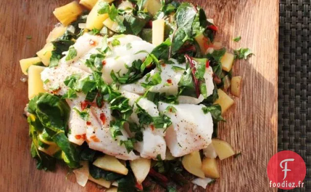 Poisson cuit à la vapeur avec Bettes à Carde et Hachis de Pommes de terre