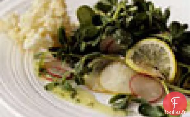 Salade de Pourpier, Citron Meyer et Poire avec Vinaigrette au Citron Vert Kaffir