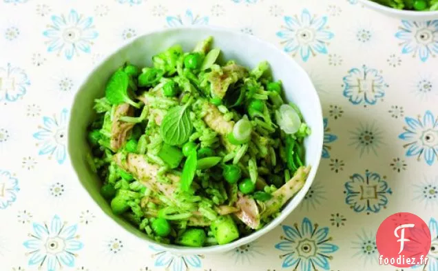 Préparez le livre: Salade de Poulet et de Riz au Pesto à la Menthe et aux Petits Pois