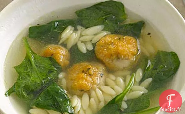 Soupe de Boulettes de Viande au Poulet et à l'Orzo