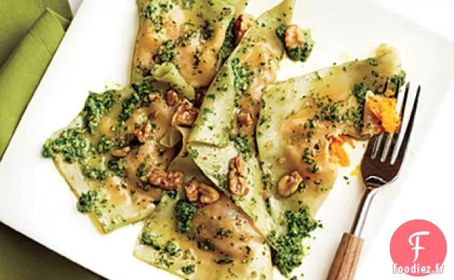 Raviolis de Courge Musquée au Pesto d'Épinards