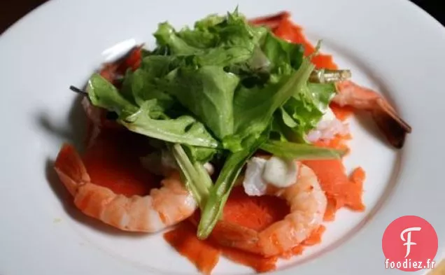 Saumon Fumé aux Crevettes, Crème de Raifort et Vinaigrette au Citron Vert