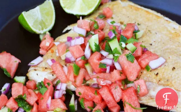 Flétan Grillé Avec Salsa À La Pastèque