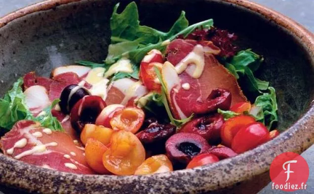 Salade de Feuilles d'été de Nigel Slater, Porc Salé et Cerises