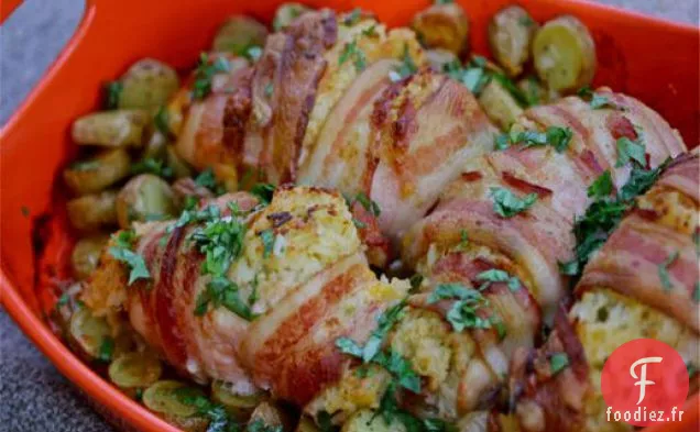 Poulet Enveloppé de Bacon, Cheddar et Jalapeno Avec Pommes de Terre Fingerling