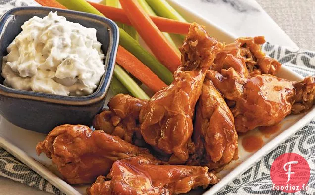 Tambours à la Buffalo avec Trempette au Fromage Bleu