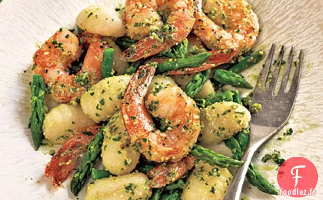 Gnocchis aux Crevettes, Asperges et Pesto