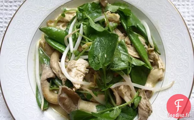 Poulet poêlé aux Petits Pois, Champignons et Curry de Noix de coco