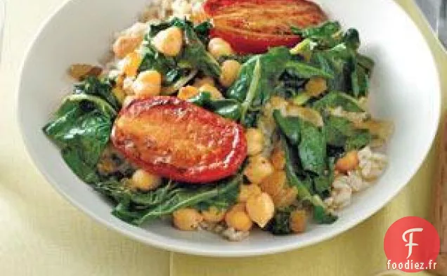 Pois Chiches Aux Blettes Et Tomates Rôties À La Poêle